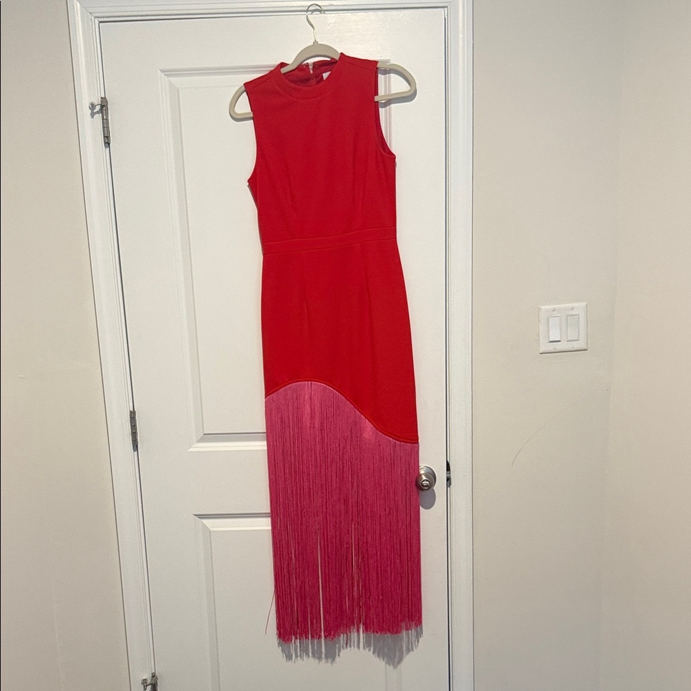Red and Pink Fringe Sleeveless Maxi Dress - Picture 5 of 5